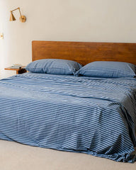 Classic Micro Twill Stripe Melange Flat Top Sheet Indigo
