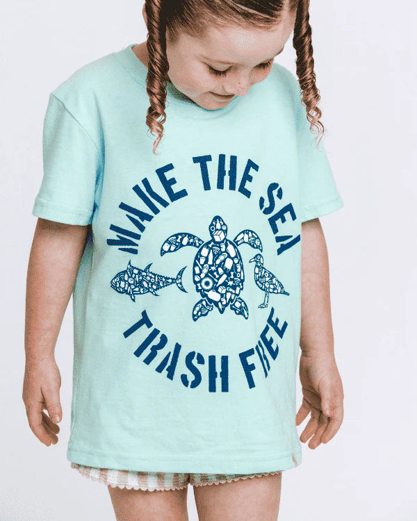 Make The Sea Trash Free Kids Tee - Soft Mint