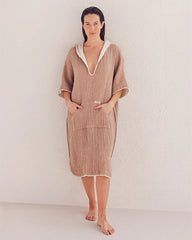 Falta Gauze Hooded Poncho - Warm Taupe